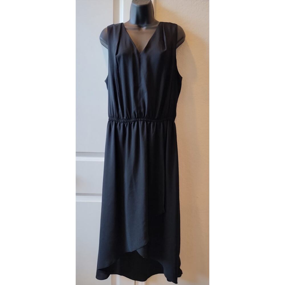 Kenneth Cole New York Sleeveless Black V-Neck faux wrap Dress Sz 12
